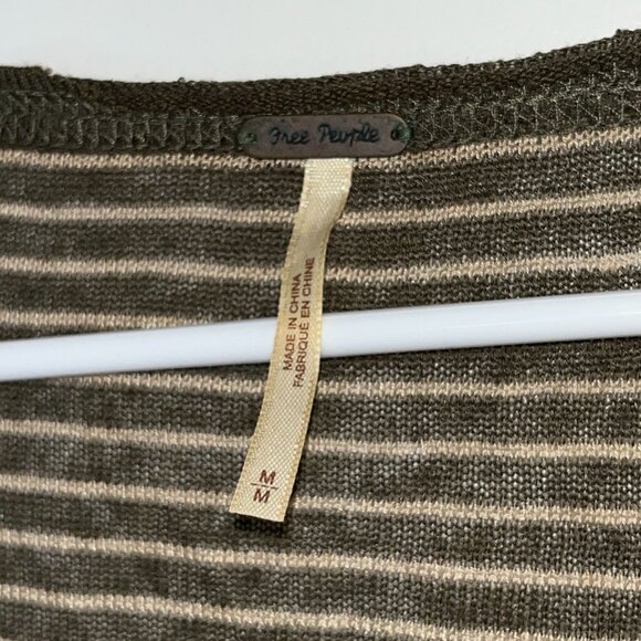 Free People M Striped Long Sleeve Top Olive Lace Accents Cotton Blend Womens Boh - Picture 4 of 9